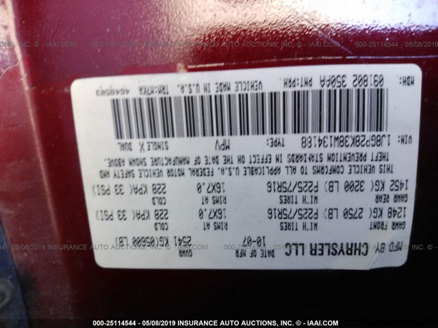 1J8GP28K38W134188 - 2008 JEEP LIBERTY SPORT 红色 照片 9