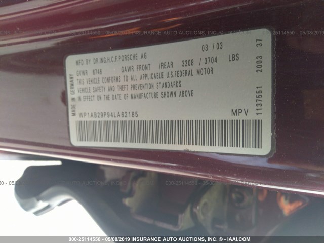 WP1AB29P94LA62185 - 2004 PORSCHE CAYENNE S MAROON photo 9