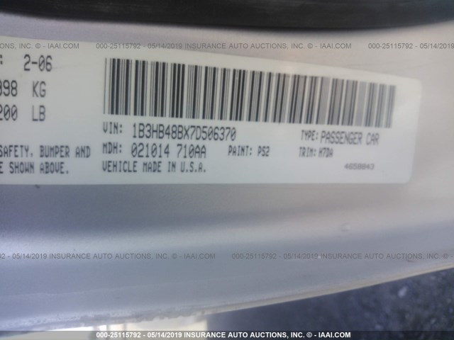 1B3HB48BX7D506370 - 2007 DODGE CALIBER SXT SILVER photo 9