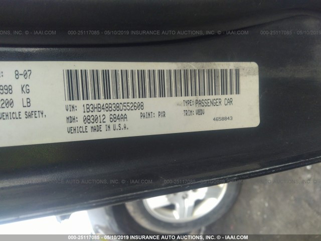 1B3HB48B38D552608 - 2008 DODGE CALIBER SXT BLACK photo 9