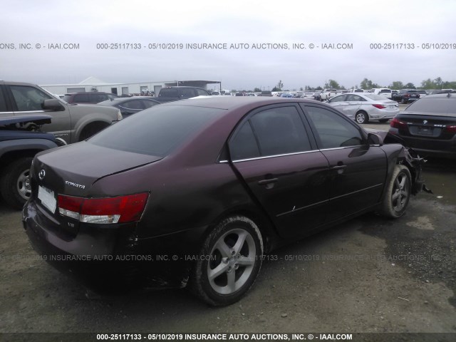 5NPEU46F67H198397 - 2007 HYUNDAI SONATA SE/LIMITED MAROON photo 4