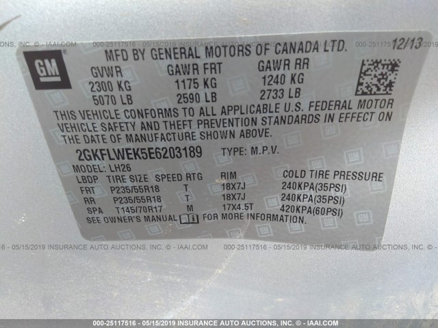 2GKFLWEK5E6203189 - 2014 GMC TERRAIN SLE SILVER photo 9