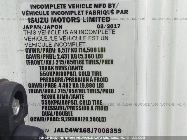 JALC4W168J7008359 - 2018 ISUZU NPR HD WHITE photo 9