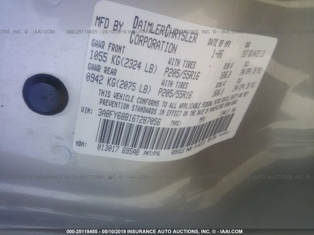 3A8FY68B16T287056 - 2006 CHRYSLER PT CRUISER LIMITED GOLD photo 9