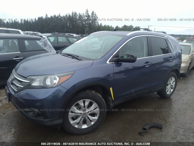 2HKRM4H77EH655951 - 2014 HONDA CR-V EXL BLUE photo 2