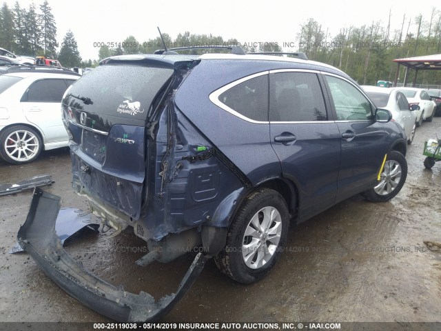 2HKRM4H77EH655951 - 2014 HONDA CR-V EXL BLUE photo 4