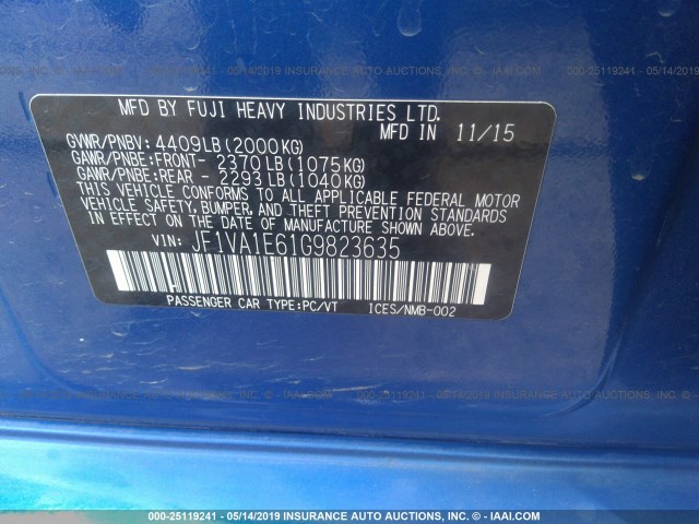 JF1VA1E61G9823635 - 2016 SUBARU WRX PREMIUM BLUE photo 9