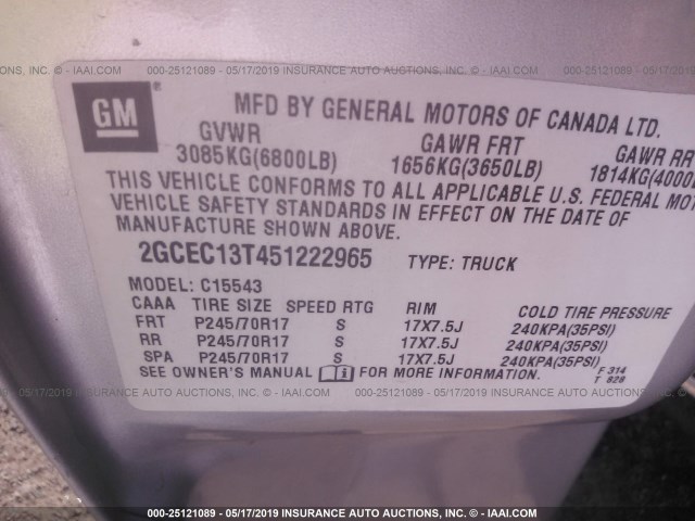 2GCEC13T451222965 - 2005 CHEVROLET SILVERADO C1500 TAN photo 9