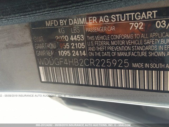 WDDGF4HB2CR225925 - 2012 MERCEDES-BENZ C GRAY photo 9