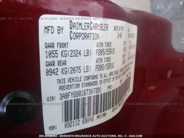 3A8FY68816T307391 - 2006 CHRYSLER PT CRUISER LIMITED RED photo 9