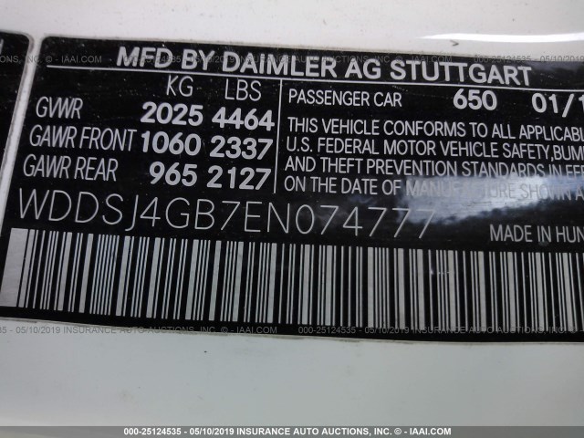 WDDSJ4GB7EN074777 - 2014 MERCEDES-BENZ CLA 250 4MATIC WHITE photo 9