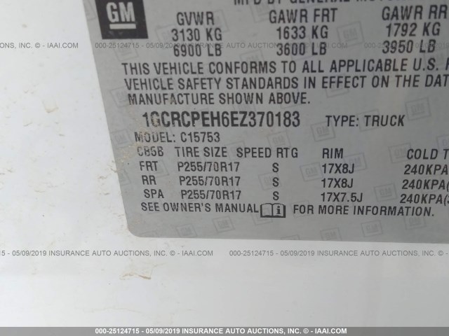 1GCRCPEH6EZ370183 - 2014 CHEVROLET SILVERADO C1500 WHITE photo 9