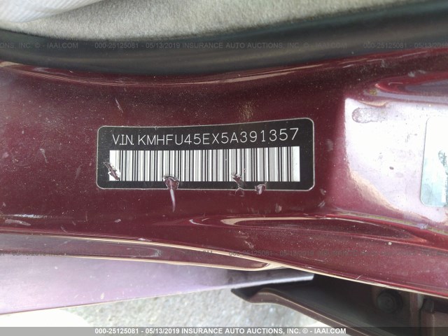 KMHFU45EX5A391357 - 2005 HYUNDAI XG 350 MAROON photo 9