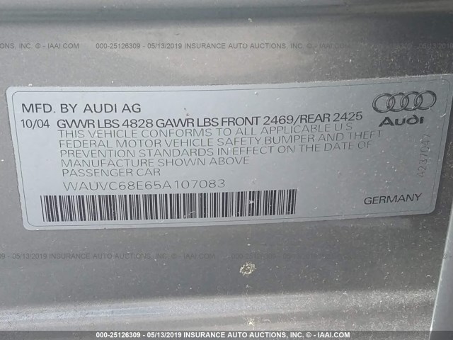 WAUVC68E65A107083 - 2005 AUDI A4 1.8T AVANT QUATTRO/SPCL GRAY photo 9