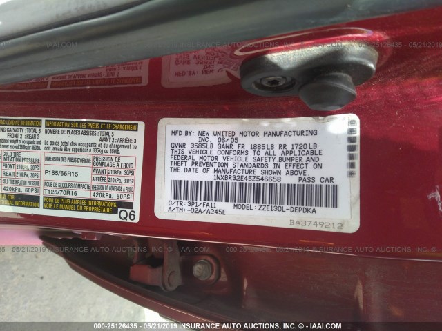 1NXBR32E45Z546658 - 2005 TOYOTA COROLLA CE/LE/S RED photo 9