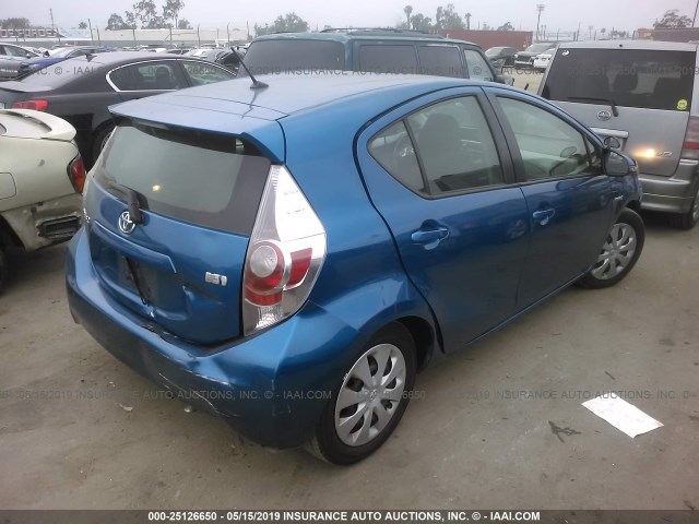 JTDKDTB34C1513515 - 2012 TOYOTA PRIUS C BLUE photo 4