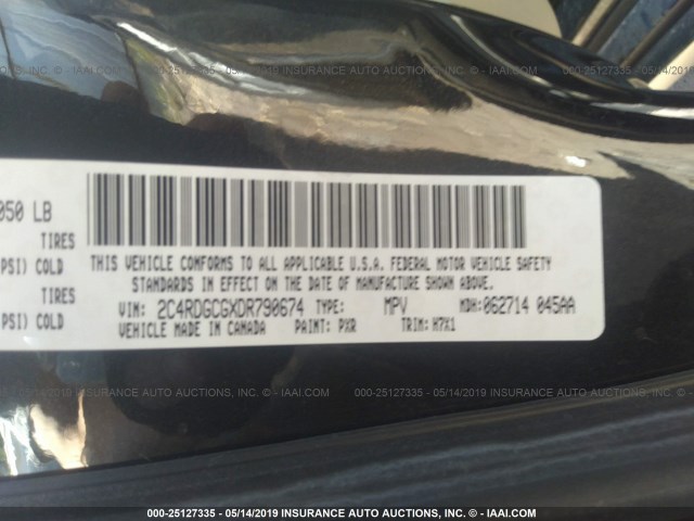 2C4RDGCGXDR790674 - 2013 DODGE GRAND CARAVAN SXT BLACK photo 9