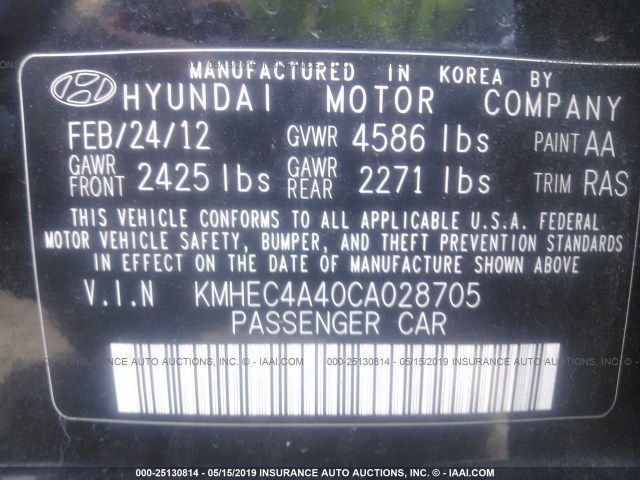 KMHEC4A40CA028705 - 2012 HYUNDAI SONATA HYBRID BLACK photo 9