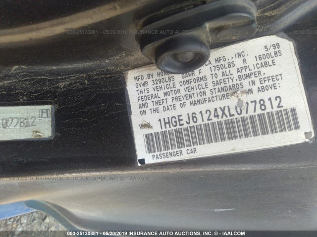 1HGEJ6124XL077812 - 1999 HONDA CIVIC DX WHITE photo 9