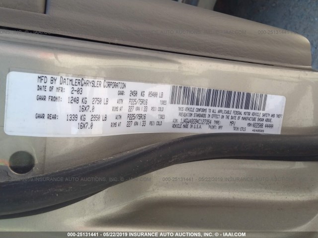 1J4GW48S94C127354 - 2004 JEEP GRAND CHEROKEE LAREDO/COLUMBIA/FREEDOM 金色 照片 9