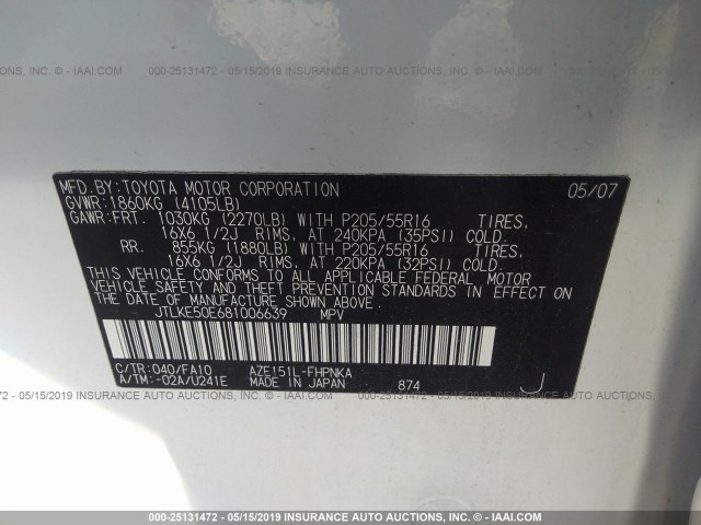 JTLKE50E681006639 - 2008 TOYOTA SCION XB 白色 照片 9