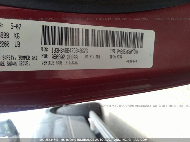 1B3HB48B47D349676 - 2007 DODGE CALIBER SXT RED photo 9