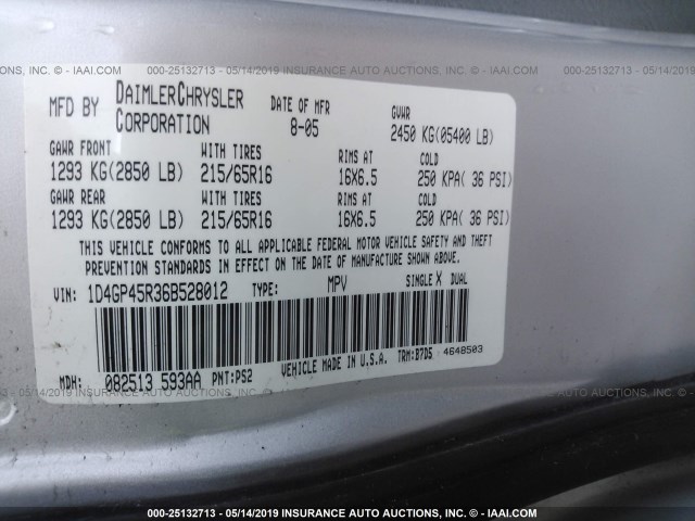 1D4GP45R36B528012 - 2006 DODGE CARAVAN SXT SILVER photo 9