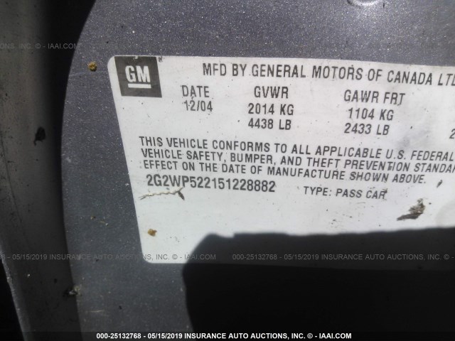 2G2WP522151228882 - 2005 PONTIAC GRAND PRIX 灰色 照片 9