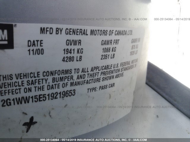 2G1WW15E519219653 - 2001 CHEVROLET MONTE CARLO LS 灰色 照片 9