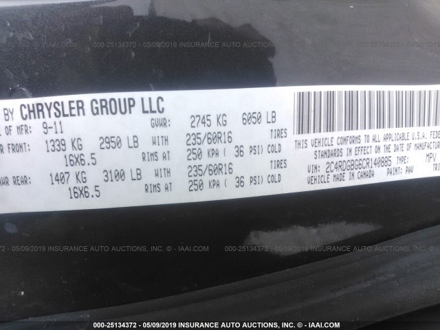 2C4RDGBG6CR140885 - 2012 DODGE GRAND CARAVAN SE GRAY photo 9