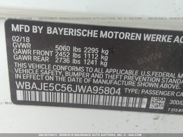 WBAJE5C56JWA95804 - 2018 BMW 540 I WHITE photo 9