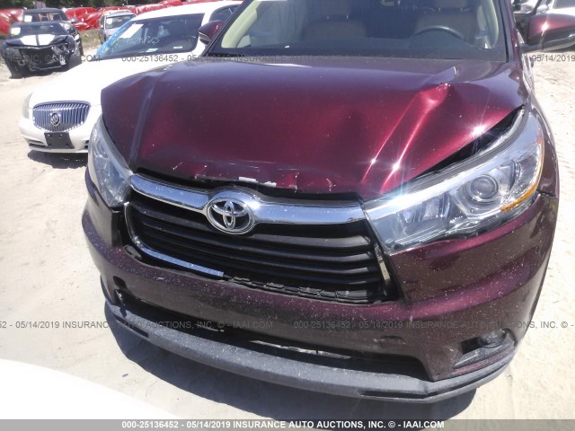 5TDKKRFH1FS096778 - 2015 TOYOTA HIGHLANDER XLE MAROON photo 6