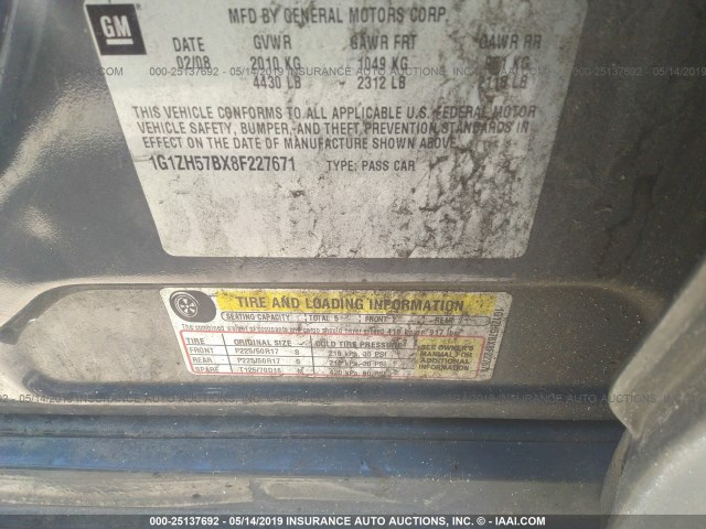 1G1ZH57BX8F227671 - 2008 CHEVROLET MALIBU 1LT 灰色 照片 9