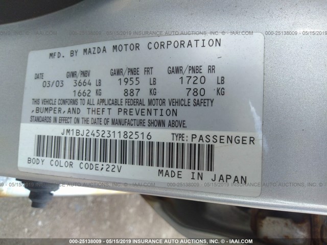 JM1BJ245231182516 - 2003 MAZDA PROTEGE PR5 SILVER photo 9