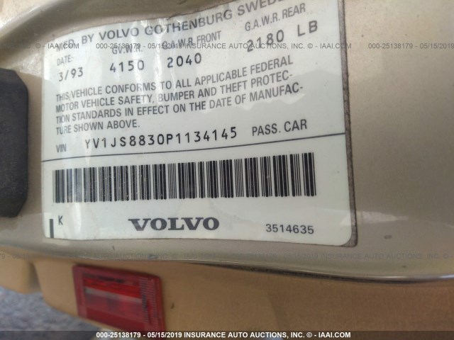 YV1JS8830P1134145 - 1993 VOLVO 940 TAN photo 9