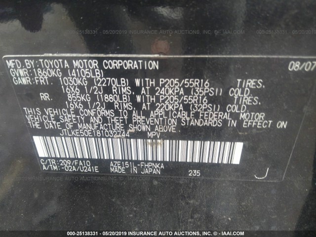 JTLKE50E181032744 - 2008 TOYOTA SCION XB 黑色 照片 9