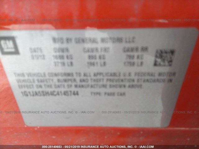 1G1JA5SH4C4145744 - 2012 CHEVROLET SONIC LS 橙色 照片 9