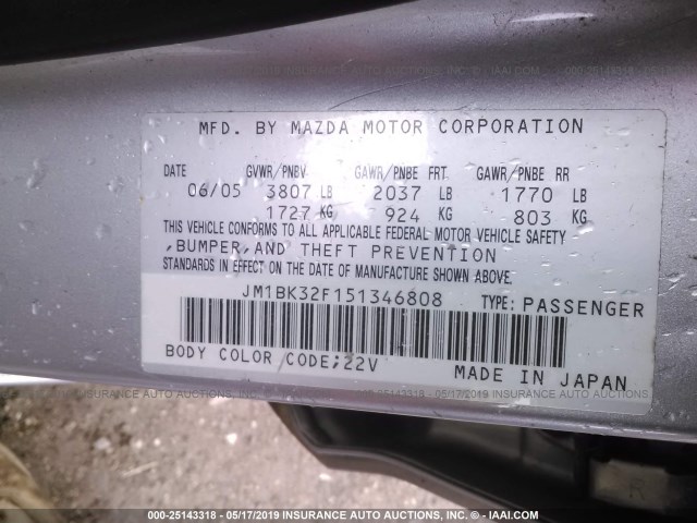 JM1BK32F151346808 - 2005 MAZDA 3 I SILVER photo 9