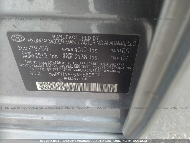 5NPEU4AF6AH580508 - 2010 HYUNDAI SONATA SE/LIMITED GRAY photo 9