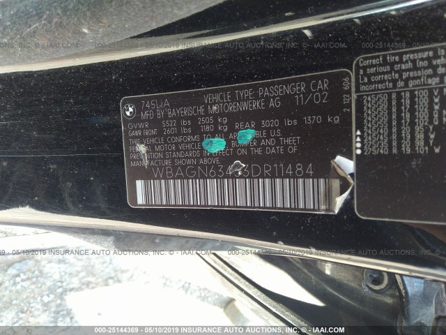 WBAGN63453DR11484 - 2003 BMW 745 LI BLACK photo 9