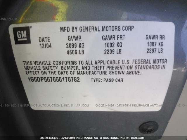 1G6DP567050176782 - 2005 CADILLAC CTS HI FEATURE V6 GRAY photo 9