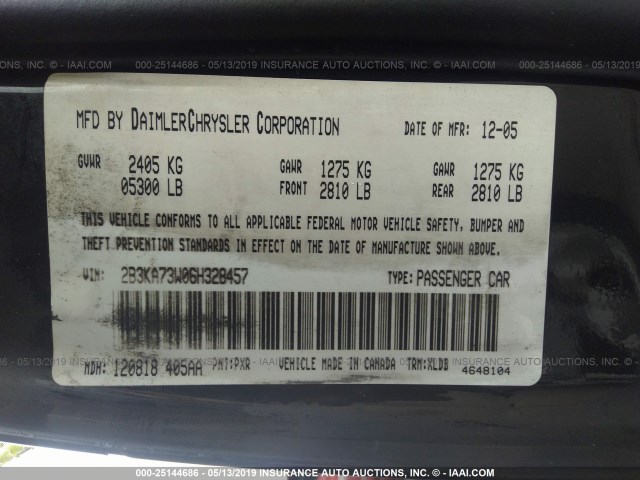 2B3KA73W06H328457 - 2006 DODGE CHARGER SRT-8 BLACK photo 9