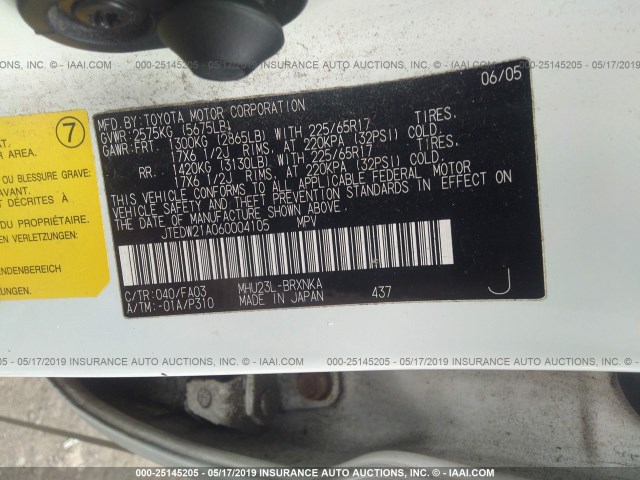 JTEDW21A060004105 - 2006 TOYOTA HIGHLANDER HYBRID WHITE photo 9