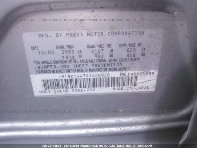 JM1BK144761448938 - 2006 MAZDA 3 HATCHBACK SILVER photo 9