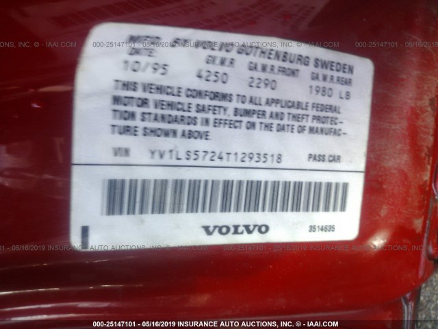 YV1LS5724T1293518 - 1996 VOLVO 850 RED photo 9