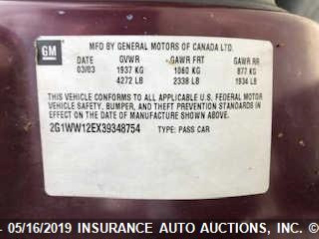 2G1WW12EX39348754 - 2003 CHEVROLET MONTE CARLO LS მუქწითელი ფოტო 9