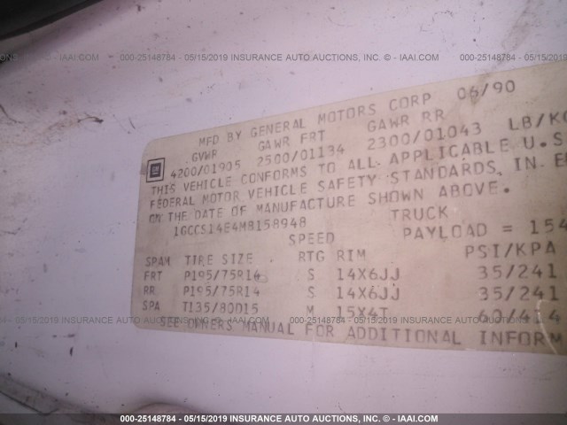 1GCCS14E4M8158948 - 1991 CHEVROLET S TRUCK S10 WHITE photo 9