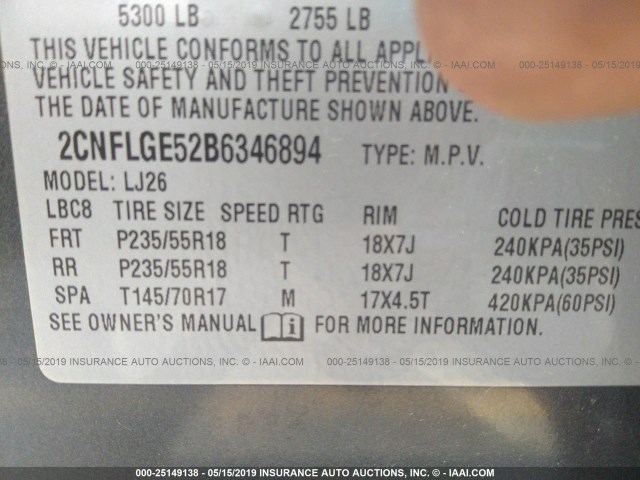 2CNFLGE52B6346894 - 2011 CHEVROLET EQUINOX LTZ GRAY photo 9