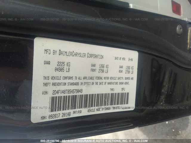 2D4FV48T85H579049 - 2005 DODGE MAGNUM SE BLACK photo 9