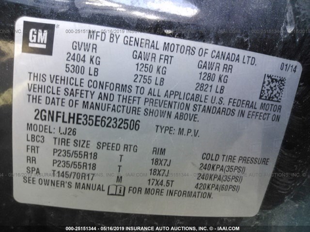 2GNFLHE35E6232506 - 2014 CHEVROLET EQUINOX LTZ BLACK photo 9